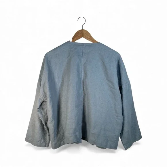Eileen Fisher 100% Organic Linen Open Jacket Pockets Gray sz P/M - Picture 3 of 5